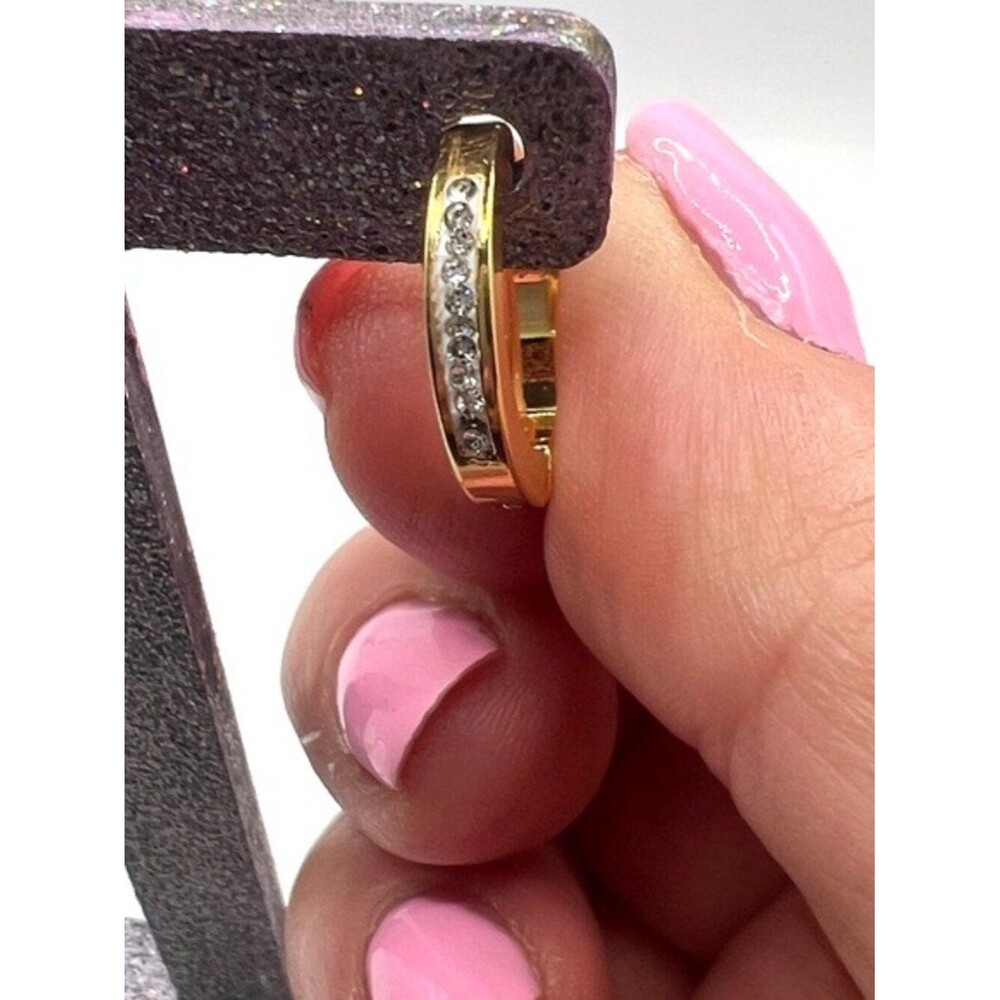 Gold-Tone Over Stainless Steel Huggie Hoop Earrings with Clear Stones